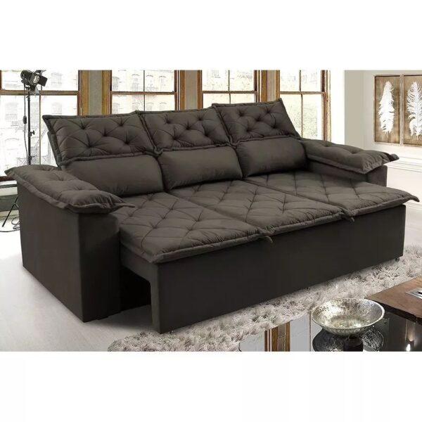Sofá 3 Lugares Retrátil e Reclinável Cama inBox Compact 2,00m Velusoft Café - Cantinho do Café