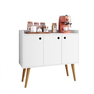 Aparador Buffet Wood Prime 3 Portas Cantinho Café Prateleira Organizadora Pés Palito Decoração Retrô – Branco – Rpm - Aparador Decorativo para Sala | Buffet com Portas | Cantinho do Café | Estilo Retrô