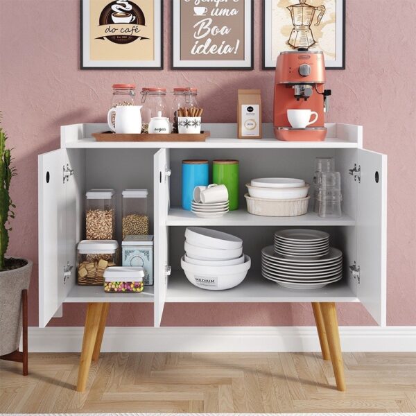 Aparador Buffet Wood Prime 3 Portas Cantinho Café Prateleira Organizadora Pés Palito Decoração Retrô – Branco – Rpm - Aparador Decorativo para Sala | Buffet com Portas | Cantinho do Café | Estilo Retrô - Image 6