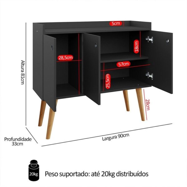Aparador Buffet 3 Portas Cantinho Café Bar Pequeno Canto Cozinha Sala Escritório Moderno Wood – Rpm - Aparador Decorativo para Sala | Buffet com Portas | Cantinho do Café - Image 6
