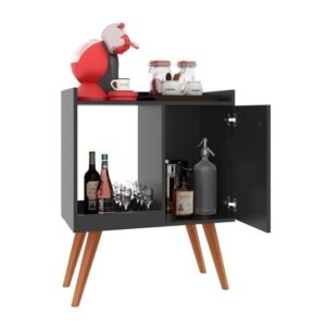 Aparador Buffet Balcão Cantinho do Café Retrô 1 Porta Linus – Preto - Aparador Decorativo para Sala | Buffet com Portas | Cantinho do Café | Estilo Retrô | Cor Preto