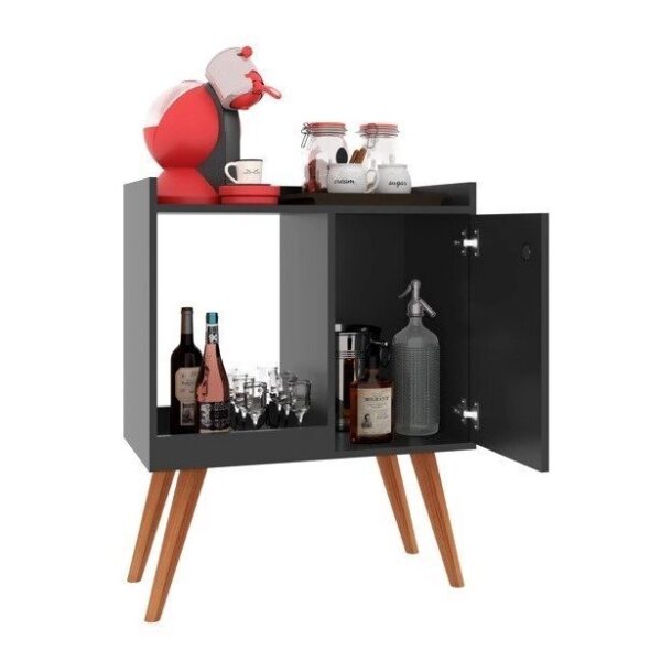 Aparador Buffet Balcão Cantinho do Café Retrô 1 Porta Linus – Preto - Aparador Decorativo para Sala | Buffet com Portas | Cantinho do Café | Estilo Retrô | Cor Preto