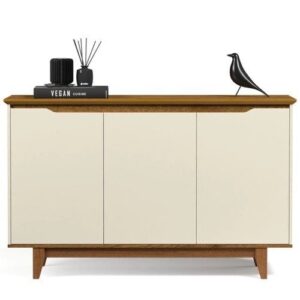 Aparador Buffet Balcão Cozinha Cantinho do Café para Sala de Jantar Estar ou Hall de Entrada Flow 3 Portas ej Móveis – OffwhiteFreijó - Aparador Decorativo para Sala | Buffet com Portas | Cantinho do Café