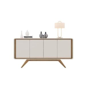 Aparador Buffet Channel Com 4 Portas Em Mdf Fabrimóveis Natureoff White - Aparador Decorativo para Sala | Buffet com Portas | Cor Off White