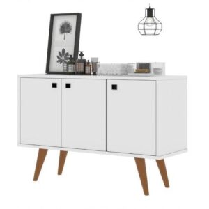 Buffet Retrô Branco – Balcão Aparador p Área Gourmet 3 Portas - Aparador Decorativo para Sala | Buffet com Portas | Estilo Retrô