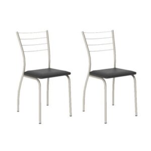 Cadeira Sala de Jantar 1700 Kit Aço 2 Uni Prata – Assento Courano Preto – Carraro - Cor Preto