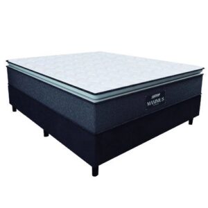 Cama Box Casal Colchão Molas Ensacadas Pillow Top Maximus 138x188x67cm Cinza / Preto Gazin – Suporta até 120Kg por Pessoa - Cor Preto