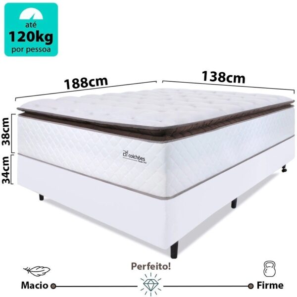 Cama Box com Colchão Casal Molas Ensacadas Alto 138x188cm Premium Sleep Branco bf Colchões - Image 2
