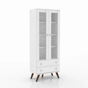 Cristaleira 2 gavetas E 2 portas retrô esm 217 branco – movel bento - Estilo Retrô | Cristaleira para Sala