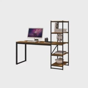 Escrivaninha com Estante 4 Prateleiras Innovare Espresso Móveis PretoCanela Rústico - Acabamento Rústico | Cor Preto | Estante com Prateleiras