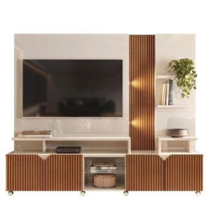 Estante Home Cross Para Tvs Até 55 Polegadas Com Led Lukaliam Off Whitetauari Ripado - Cor Off White | Estante com Prateleiras