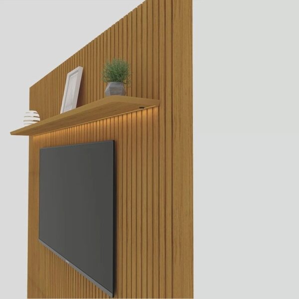 Estante Home Ripada para TV até 85 Polegadas com LED 3 Gavetas Nobre Clean Gelius Móveis - Estante com Prateleiras - Image 2