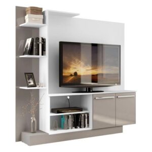 Estante para TV até 55 Multimóveis Denver FG2473 Branca/Lacca Fumê - Estante com Prateleiras