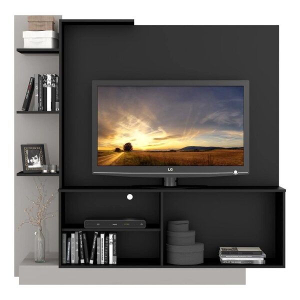 Estante para TV até 55 Multimóveis Denver FG2473 Preta/Lacca Fumê - Estante com Prateleiras
