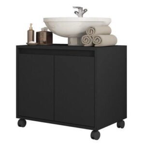 Gabinete Armário Para Banheiro 2 Portas Clean Preto Caemmun - Cor Preto | Armário de Sala