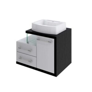 Gabinete de Banheiro com Cuba Aria 41 Wood 1 pt 2 gv Branco e Preto - Cor Preto