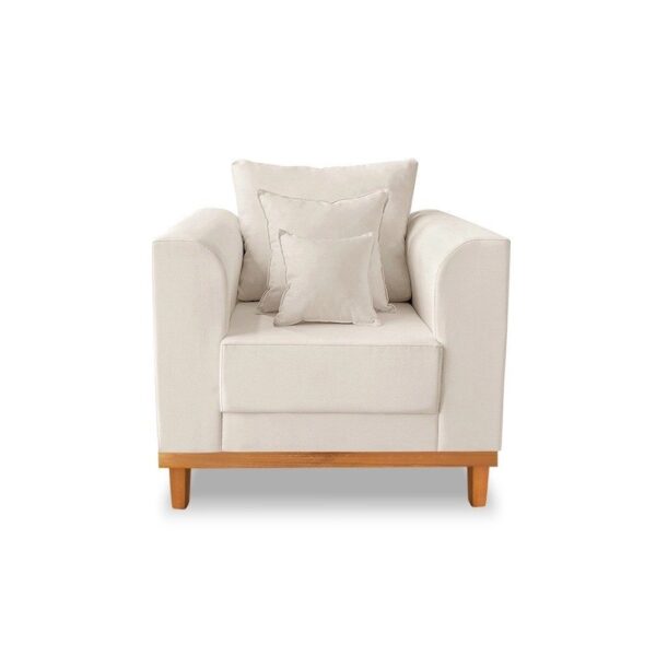 Kit Sofá 3 Lugares e 2 Poltronas Beny Viena Com Almofadas Decorativa Linho Bege – Madeira Prima Deccor - Image 5