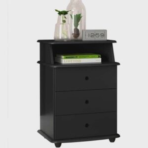 Mesa de Cabeceira 3 Gavetas e Prateleira Luxo ej Preto - Cor Preto