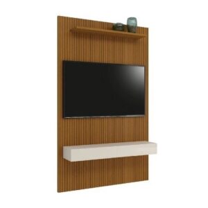 Painel Para Tv Até 55 Polegadas Ripado Impressão 3D Egeo Com Nicho 1,35m Cedro Off White edn - Cor Off White | Painel para TV