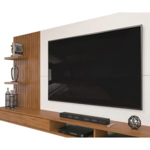 Painel para TV até 60 Polegadas Ripado com Nichos Dj Móveis Bento Freijó Off - Painel para TV