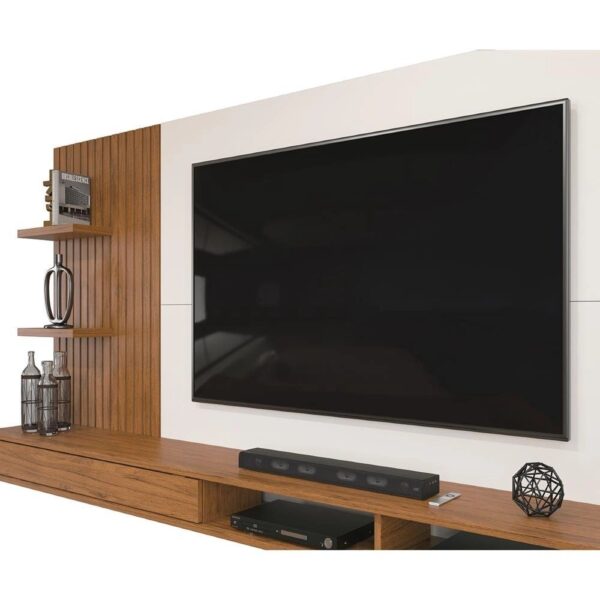 Painel para TV até 60 Polegadas Ripado com Nichos Dj Móveis Bento Freijó Off - Painel para TV