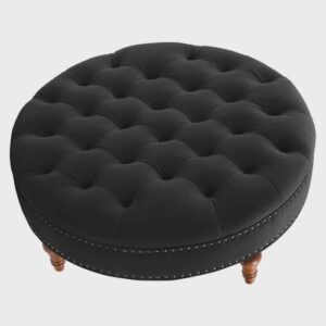Puff Amara 60 cm Suede Preto slk Decor - Cor Preto