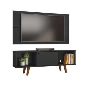 Rack com Painel para TV até 42 Polegadas Salah Preto 135 cm - Cor Preto | Rack para TV | Painel para TV