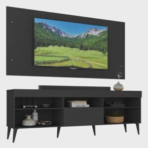 Rack com Painel para TV até 55 Polegadas 1 Porta 5 Nichos Retrô Espresso Móveis - Estilo Retrô | Rack para TV | Painel para TV