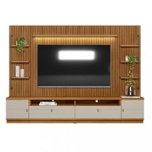 Rack com Painel para TV até 75 Polegadas 2 Portas 2 Gavetas Ouro Preto Linea Brasil - Cor Preto | Rack para TV | Painel para TV