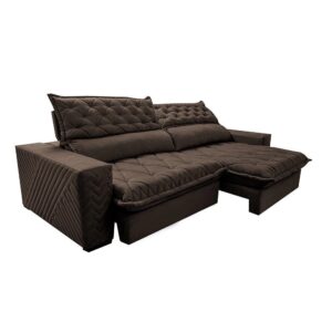 Sofá Retrátil e Reclinável 2,75m Molas Ensacadas Cama inBox Spazus com Bordado 3D Velusoft Café - Cantinho do Café