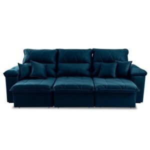 Sofá RetrátilReclinável Trento 2,30m Suede Velut Azul c Molas no Assento – King House