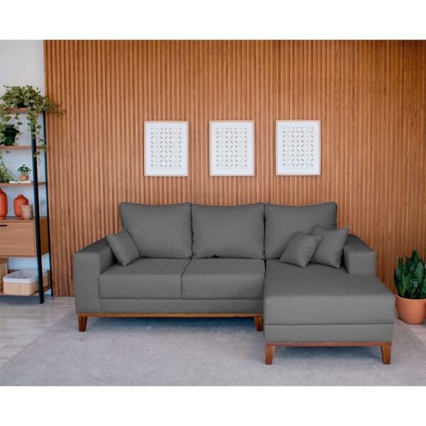 Sofá 3 Lugares Belgrado com Chaise Direito Linho Cinza 230 cm - Image 2
