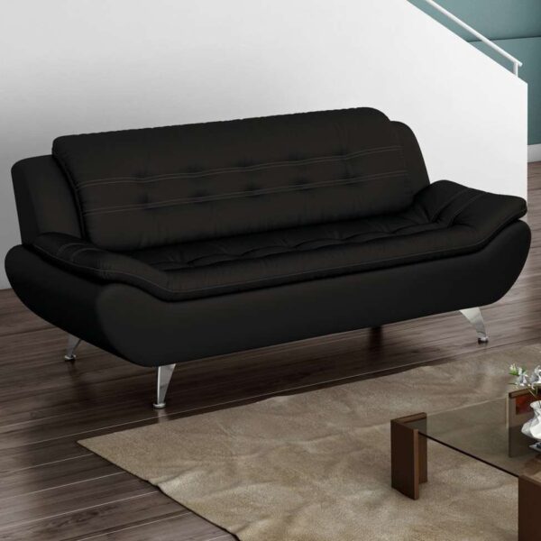 Sofá 3 Lugares New Passion Corino Preto - Cor Preto