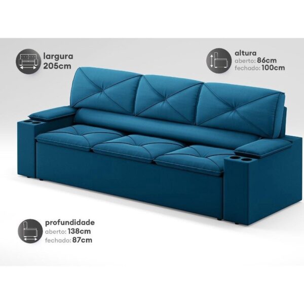 Sofá com Porta Copos Retrátil e Reclinável Pop 2,05m Velosuede Royal – netsofas - Image 2