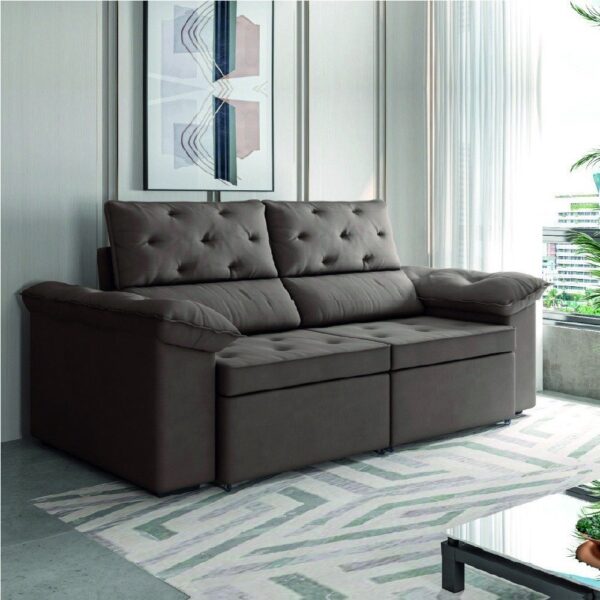 Sofá Retrátil 2 Lugares 1,50m Inglaterra Suede Marrom Selmer - Image 2