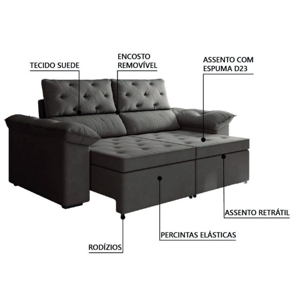 Sofá Retrátil 2 Lugares 1,50m Inglaterra Suede Marrom Selmer - Image 4