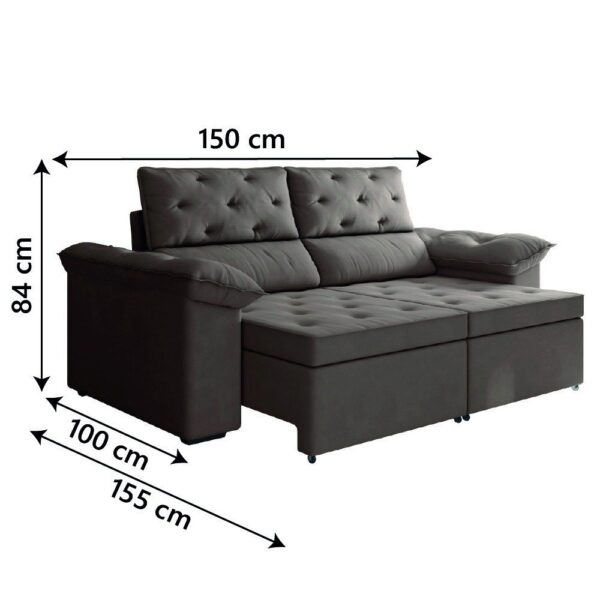 Sofá Retrátil 2 Lugares 1,50m Inglaterra Suede Marrom Selmer - Image 3